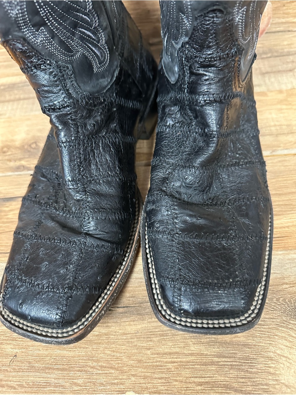 Circle G ostrich leather men’s western cowboy boots square toe size 9 EE black - Picture 2 of 9